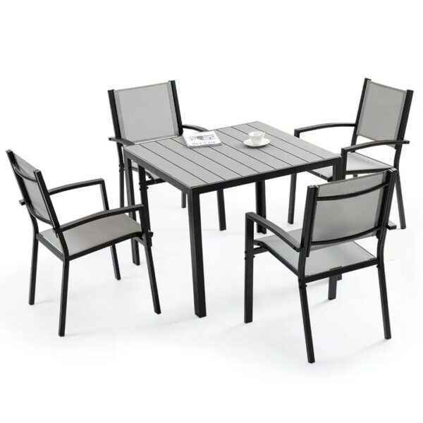 FORTIA 5pc Outdoor Dining Furniture Set, 90 x 90cm Table and Chairs Setting for Outside