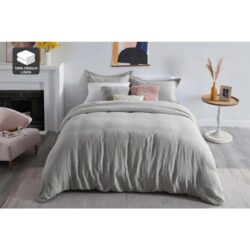 Gabriel French Linen Chambray Quilt Cover Set - Grey, Double - Double