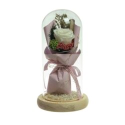 Glamorous Fusion Cream Floral Artificial Fake Plant Decorative 21cm In Glass Dome