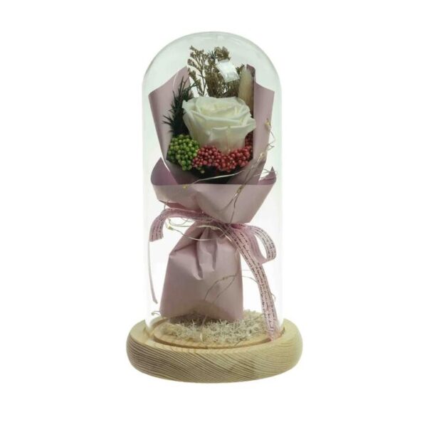 Glamorous Fusion Cream Floral Artificial Fake Plant Decorative 21cm In Glass Dome