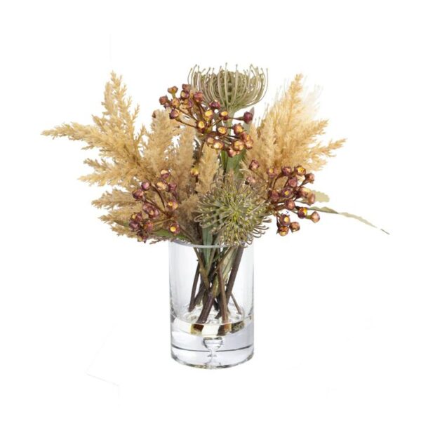 Glamorous Fusion Dried Look Banksia Artificial Fake Plant Flower Decorative Arrangement 38cm In Glass