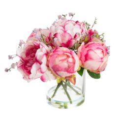 Glamorous Fusion Lilac Peony Rose Artificial Fake Plant Decorative Arrangement 25cm In Glass