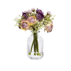 Glamorous Fusion Purple Rununculus 20cm Mixed Artificial Faux Flower Plant Decorative Arrangement In Bud Vase