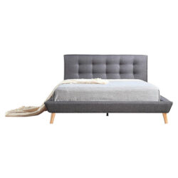 Grey Double Bed Frame and Headboard with Linen Cover and Button Detailing