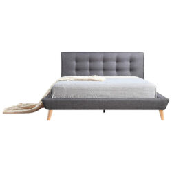 Grey Linen Queen Bed Frame and Headboard with Button Detail