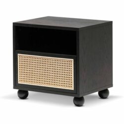 Haley Wooden Side Table with Rattan Front - Black by Interior Secrets - AfterPay Available