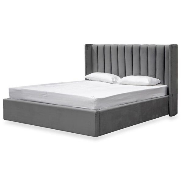 Hillsdale Queen Bed Frame - Wide Base in Charcoal Velvet by Interior Secrets - AfterPay Available