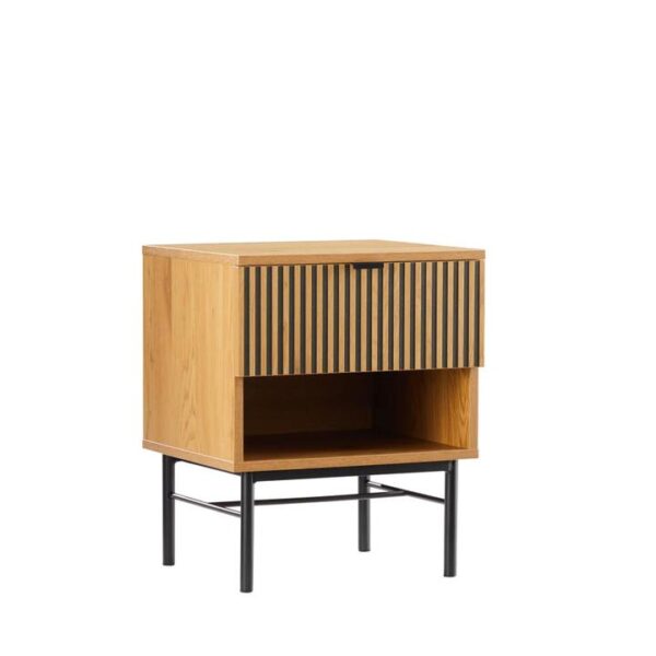 HomeStar Carlos Nightstand Bedside Table Metal Legs W/ 1-Drawer - Oak/Black