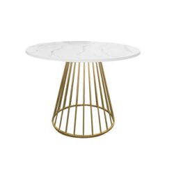 HomeStar Matilda Round Kitchen Dining Table 110cm W/ Powdercoated Legs - Faux Laminate Marble/Gold