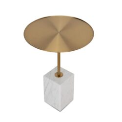 Kelvin 45cm Brushed Gold Side Table - Carrara Marble by Interior Secrets - AfterPay Available