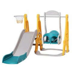 Kids Slide Swing Set Basketball Outdoor Toys Adjustable Height 140cm Green