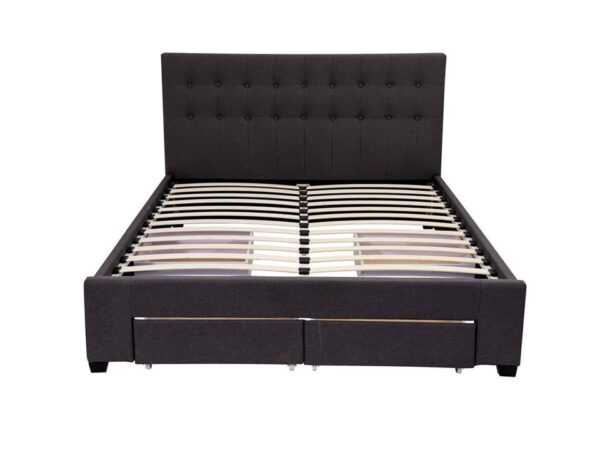 King Maria Fabric Bed Frame Base with Storage Drawer-Charcoal