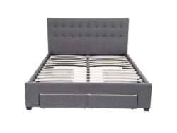 King Maria Fabric Bed Frame Base with Storage Drawer-Light Grey