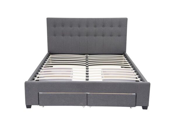 King Maria Fabric Bed Frame Base with Storage Drawer-Light Grey