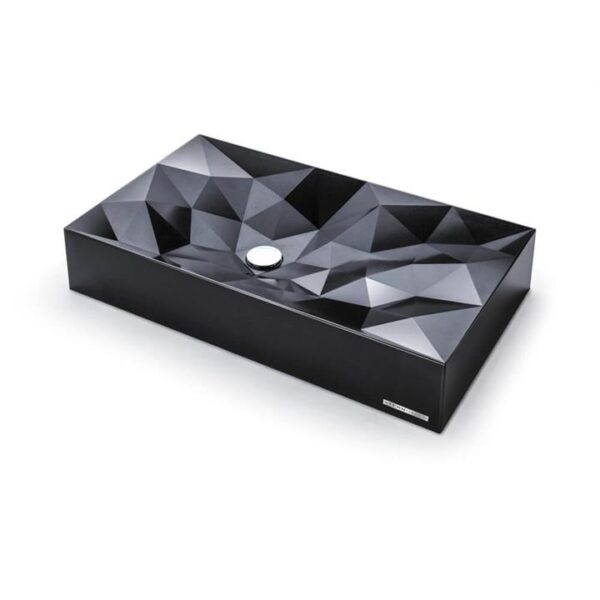 Kristall Sani-Quartz Bathroom Basin - Geometric - Above Counter Top - 715 x 415mm Satin Black