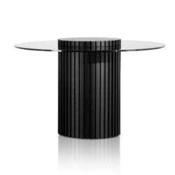 Lamar 1.2m Grey Glass Round Dining Table - Black by Interior Secrets - AfterPay Available