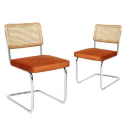 Levede 2x Dining Chairs Cesca Chair Replica Cantilever Velvet Rattan Midcentury