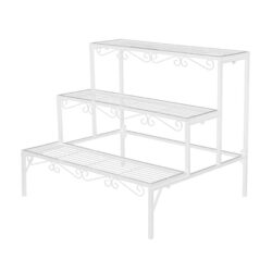 Levede 3 Tier Rectangle Metal Plant Stand Flower Pot Planter Corner Shelf White