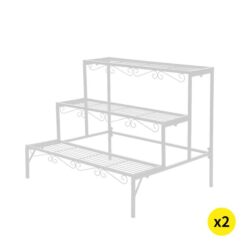 Levede Plant Stands Outdoor Indoor Metal White Flower Pot 3 Garden Corner Shelf