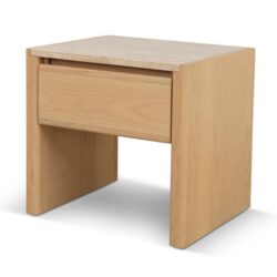 Linden 55cm Travertine Top Bedside Table - Creme Ash by Interior Secrets - AfterPay Available