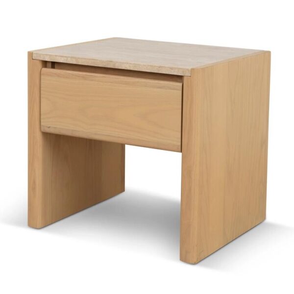 Linden 55cm Travertine Top Bedside Table - Creme Ash by Interior Secrets - AfterPay Available
