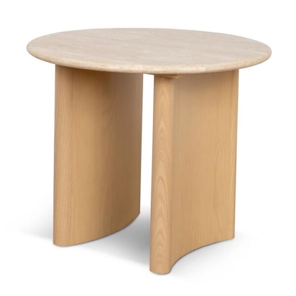 Linden 60cm Travertine Top Side Table - Creme Ash by Interior Secrets - AfterPay Available