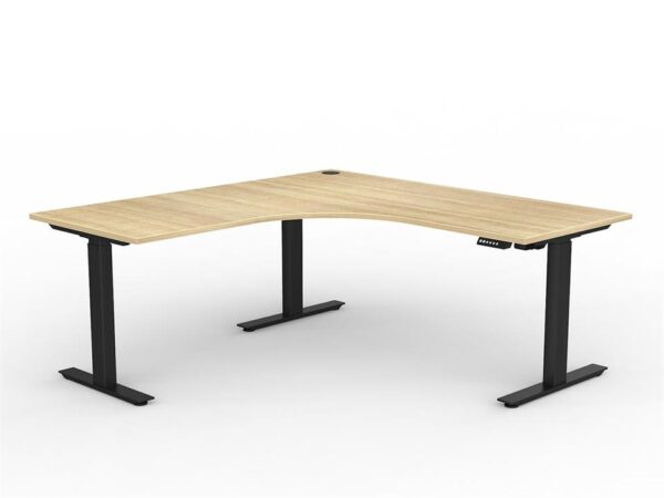Lithe 180cm x 75cm Two Column 90Â° Electric Height Adjustable Workstation with Left Return - Natural and Black by Interior Secrets - AfterPay Available