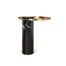 Marcela 40cm Round Brushed Gold Side Table - Black Marble by Interior Secrets - AfterPay Available
