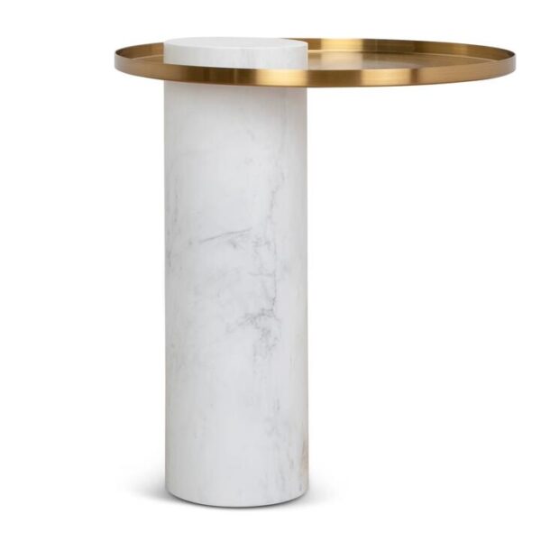 Marcela 40cm Round Brushed Gold Side Table - Marble by Interior Secrets - AfterPay Available