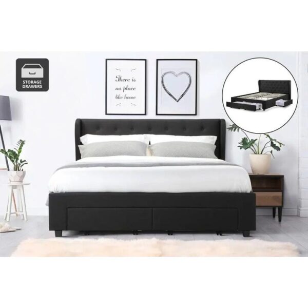 Marseille Storage Bed Frame - Black, Double - Double
