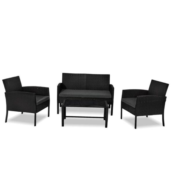 Miami 4 Pc PE Wicker Outdoor Set-Black