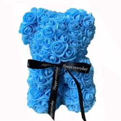 NNEOBA Blue Foam Rose Bear - 25cm Artificial Rose Flower Teddy Bear
