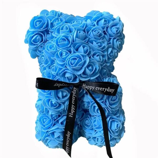 NNEOBA Blue Foam Rose Bear - 25cm Artificial Rose Flower Teddy Bear