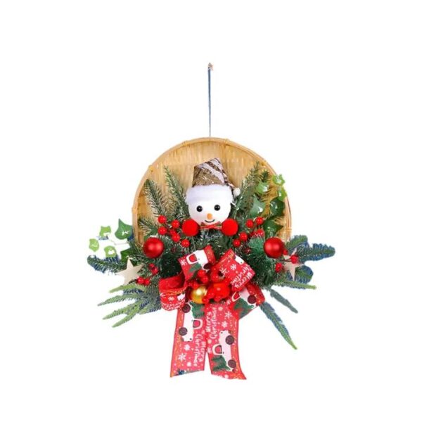 NNEOBA Christmas Bamboo Basket Snowman Door Hanging Wreath
