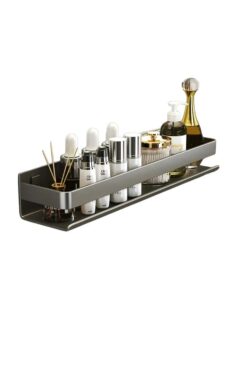 NNEOBA Contemporary Gray Bathroom Shelf Organizer - Wall-Mounted Corner Storage Rack