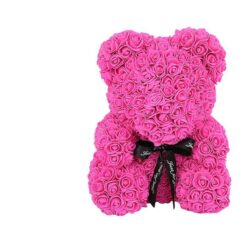 NNEOBA LED Red Rose Teddy Bear: 23cm Artificial Flower - Deep Pink-Led-Box