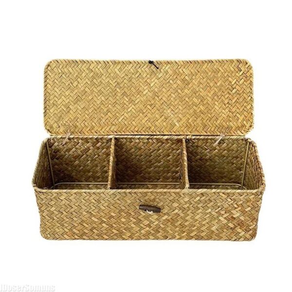 NNEOBA Multi-Purpose Seagrass Storage Basket with Lid and Sections