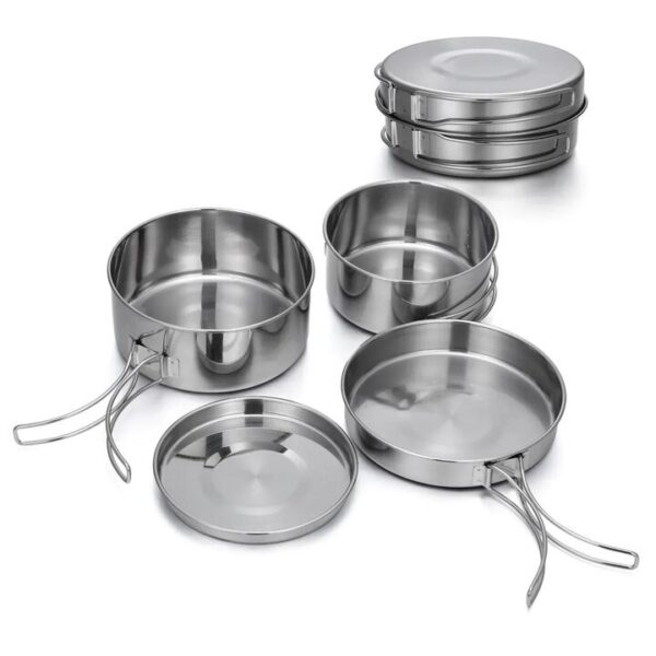 NNEOBA Outdoor Stainless-Steel Camping Cookware Set - Silver