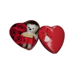 NNEOBA Red Rose Bear Soap Flower Gift Set - 3 Artificial Roses in Bear-Shaped Arrangement