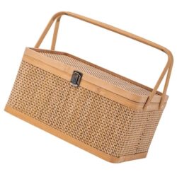 NNEOBA Woven Storage Basket with Locking Lid for Picnic