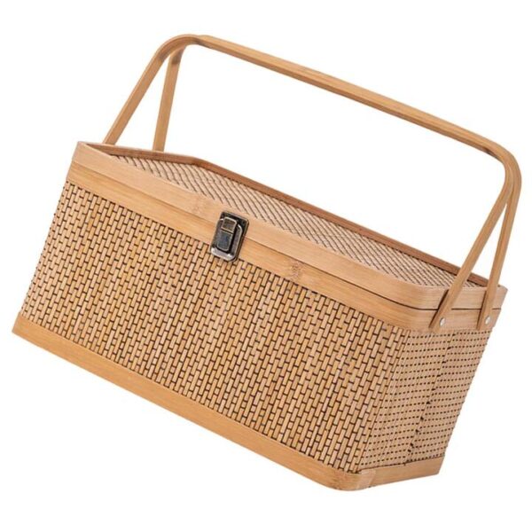 NNEOBA Woven Storage Basket with Locking Lid for Picnic