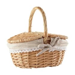 NNEOBA Woven Wicker Picnic Basket with Double-Lid Handle