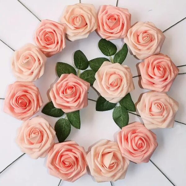 NNETM 25-Piece Real Touch Artificial Rose Flower Arrangement - Shimmer Blush & Peach