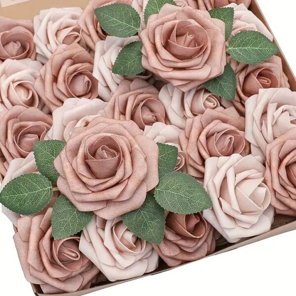 NNETM 25pcs Real Touch Cinnamon Combination Artificial Rose Flower Arrangement - Warm Taupe & Nude