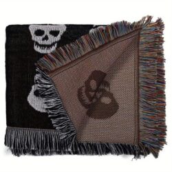 NNETM Cozy Bohemian Blanket with White Skull Print & Tassel Trim