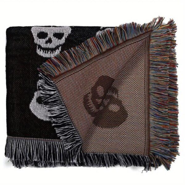 NNETM Cozy Bohemian Blanket with White Skull Print & Tassel Trim