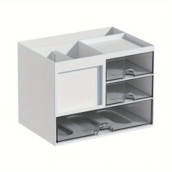 NNETM Modern White Desktop Office Desk Storage Box with Drawers - Rust Resistant