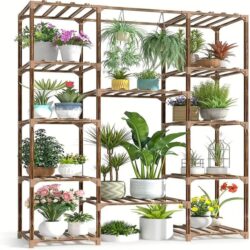 NNETM Multi-layer Wooden Plant Stand - 12 Tier Flower Pot Holder Rack