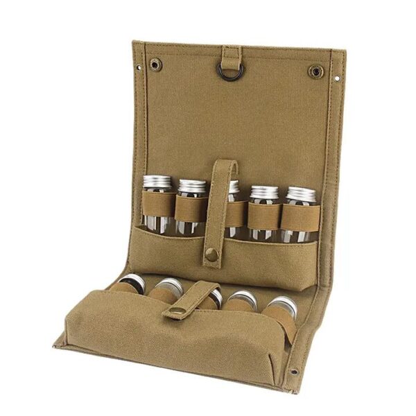 NNETM Outdoor Seasoning Bottles Set - Khaki Canvas Bag for Camping & BBQ