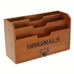 NNETM Vintage Wooden Letter Rack - Wall Mounted Office Organizer with Adjustable Grid Storage